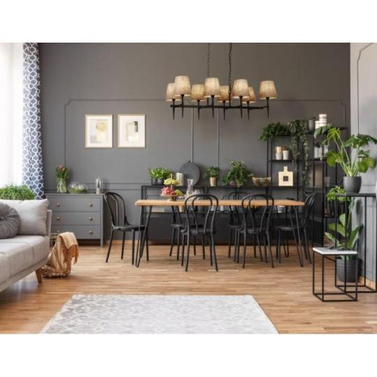 cierny kovovy luster lanove platno lampova tienidlo retazovy zavesny klasicky country domov jedalen restauracia osvetlenie.jpg